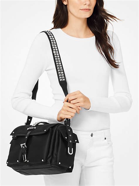 michael kors olivia large studded satin messenger bag|Michael Kors Olivia Large Studded Satin Messenger Bag Neon .